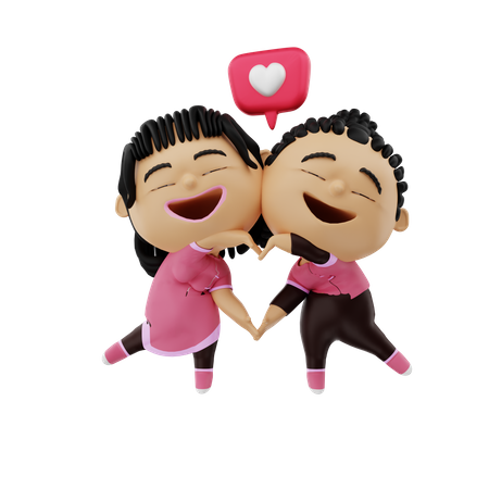 Couple montrant le signe du coeur  3D Illustration