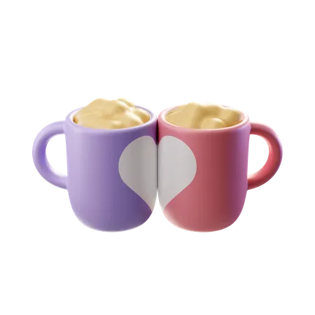 Couple Mugs Foam 3D Illustration