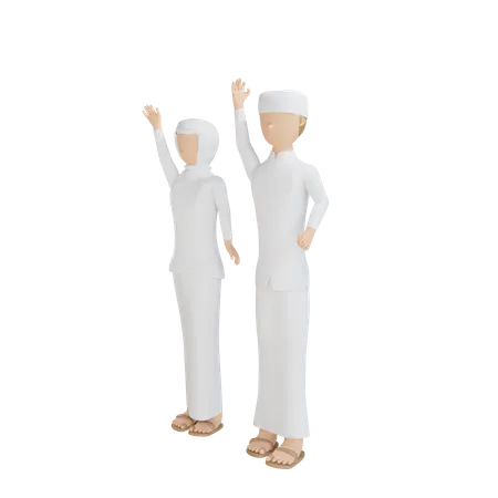 Couple musulman, agitant les mains  3D Illustration