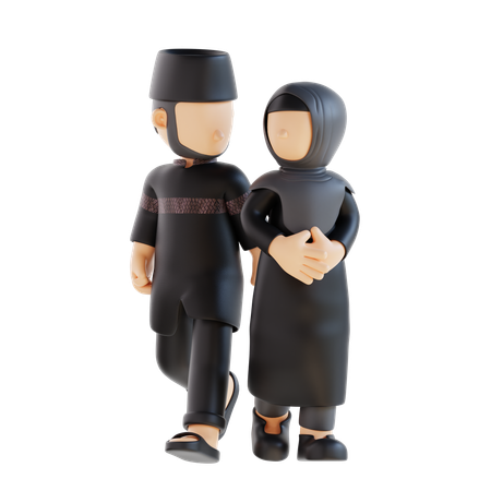 Couple musulman donnant une pose face à face  3D Illustration