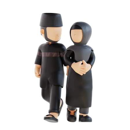 Couple musulman donnant une pose face à face  3D Illustration