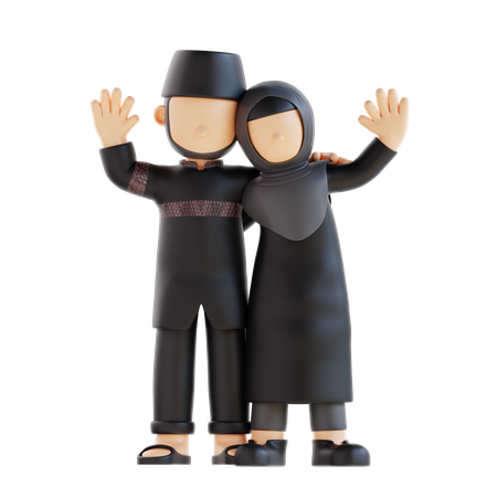 Couple musulman donnant une pose de voeux  3D Illustration