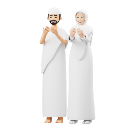 Couple musulman en train de faire une prière musulmane  3D Illustration