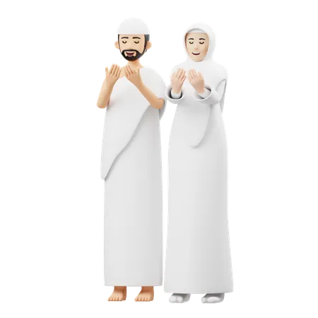 Couple musulman en train de faire une prière musulmane  3D Illustration