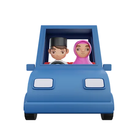 Couple musulman en voiture  3D Illustration