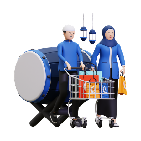 Couple musulman faisant du shopping pour le Ramadan  3D Illustration