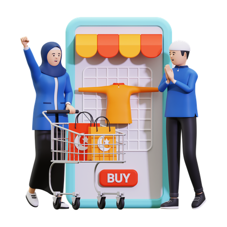 Couple musulman faisant des achats en ligne  3D Illustration