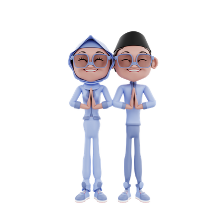 Couple musulman faisant la prière  3D Illustration