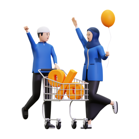 Couple musulman faisant du shopping pour le Ramadan  3D Illustration