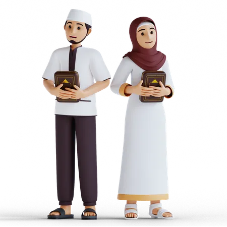 Couple musulman lisant le Coran pendant le mois sacré du Ramadan  3D Illustration