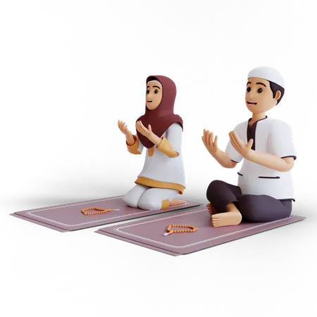 Un couple musulman prie pendant le Ramadan  3D Illustration