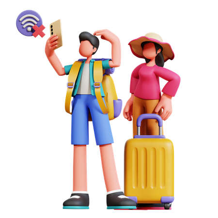 Couple Not Getting Mobile Signal  3D Illustration