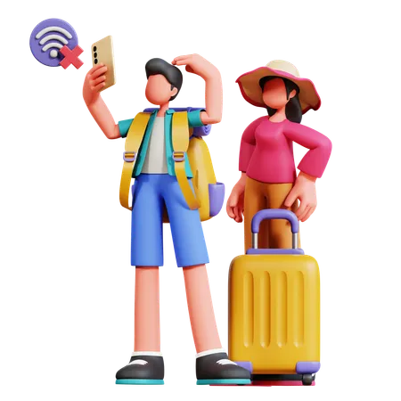 Couple Not Getting Mobile Signal  3D Illustration