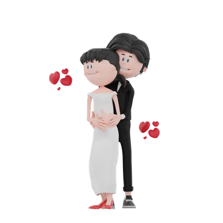Couple nouvellement marié, debout ensemble  3D Illustration