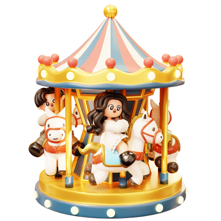 Couple On Carousel  3D Illustration