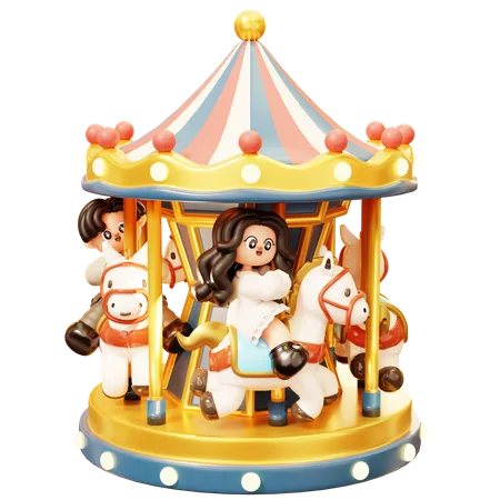 Cute Cartoon 3 D Young Couple Character In Love On Carousel In Theme Park Happy Love Couple In Relationship Activities Relationship Romance Dating Happy Valentine Day And Anniversery 3D Illustration