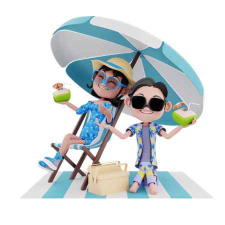 Couple on summer vacation  3D Icon