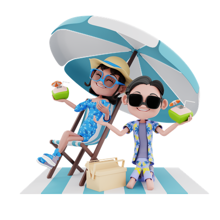 Couple on summer vacation  3D Illustration