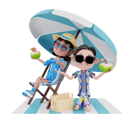 Couple on summer vacation  3D Illustration