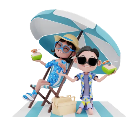Couple on summer vacation 3D Illustration