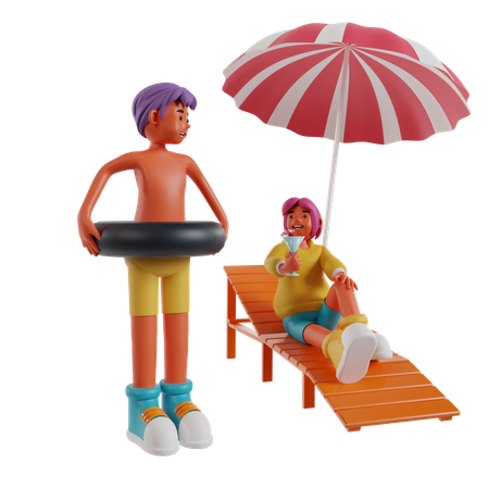 Couple On Vacation  3D Icon