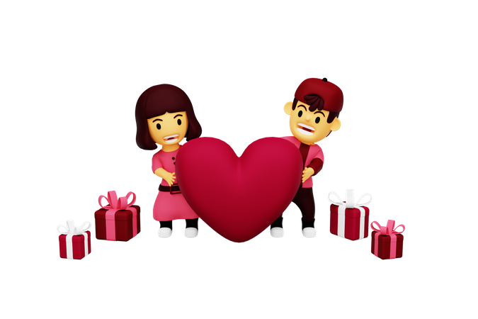 Couple overwhelmed with valentines gift  3D Icon