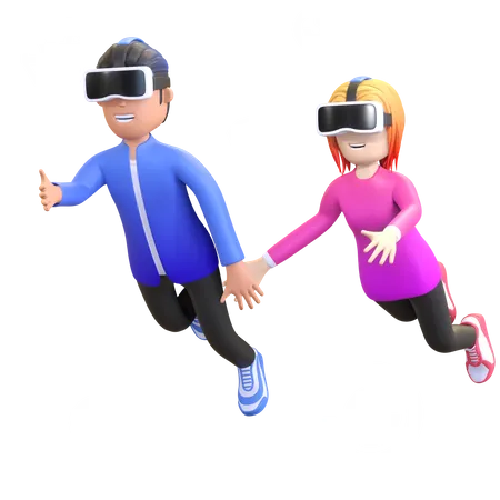 Couple parlant d'expérience VR  3D Illustration