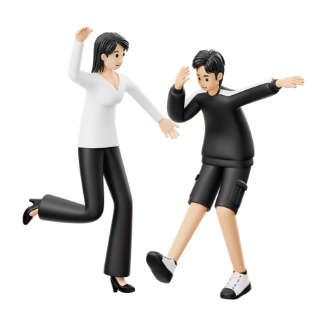 Couple participates in dance party  3D Illustration