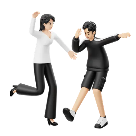 Couple participates in dance party  3D Illustration