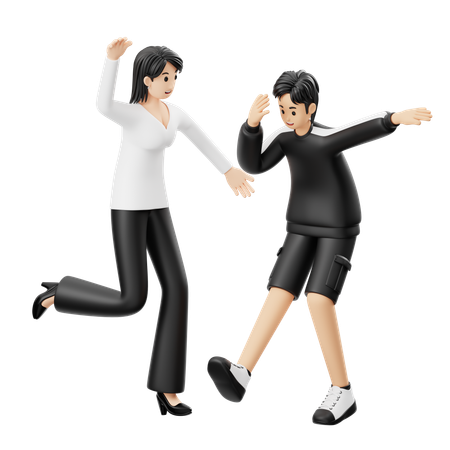 Couple participates in dance party  3D Illustration