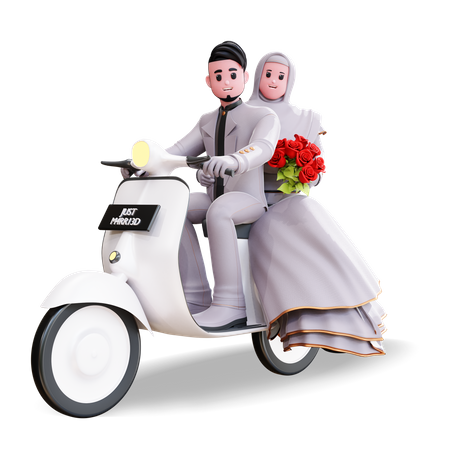 Couple photography pose on bike 3D Illustration