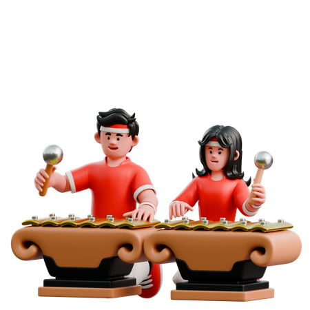 Couple Playing Gamelan  3D Icon