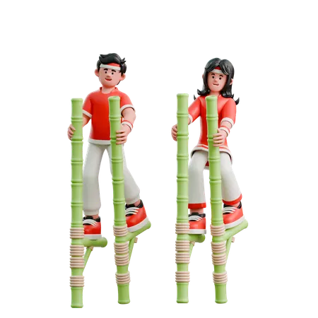 Couple Playing Traditional Toys  3D Illustration