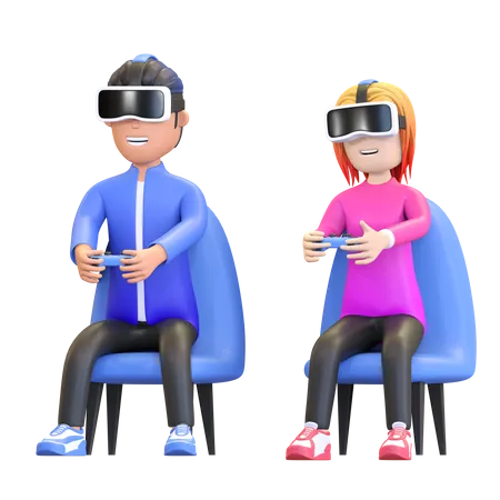 Couple playing virtual game 3D Illustration