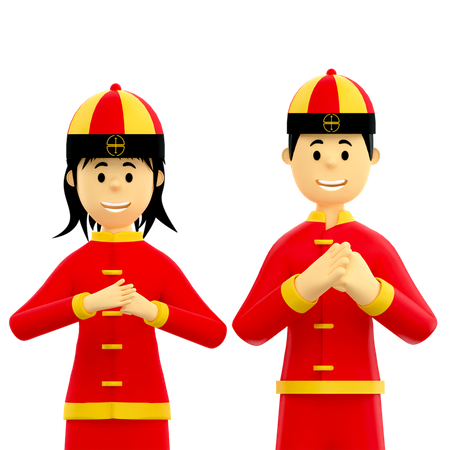 Couple praying on Chinese new year  3D Illustration