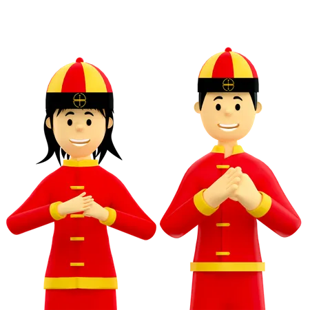 Couple praying on Chinese new year  3D Illustration