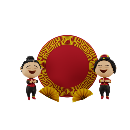 Couple praying on Chinese new year 3D Illustration