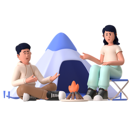 Couple profitant d'un voyage de camping  3D Illustration