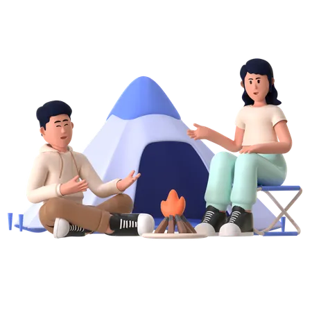 Couple profitant d'un voyage de camping  3D Illustration