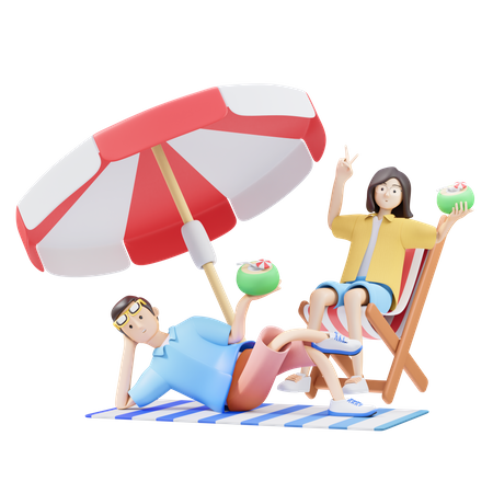 Couple profitant de la plage  3D Icon