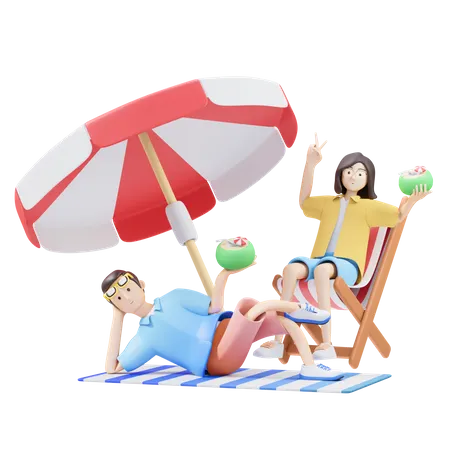 Couple profitant de la plage  3D Icon