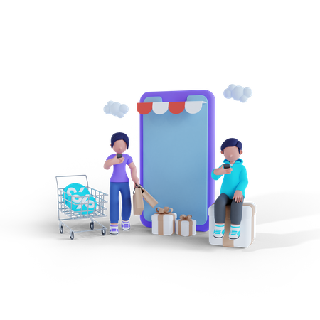 Couple profitant de la vente en ligne  3D Icon