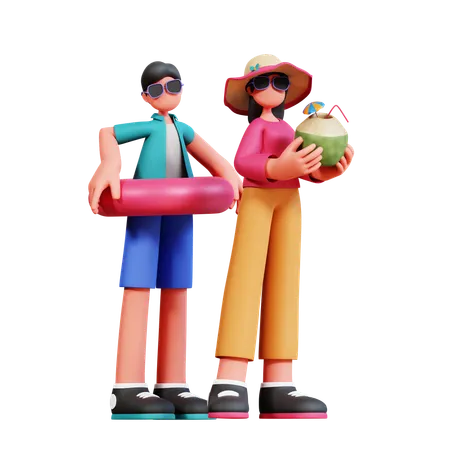 Couple profitant de vacances  3D Illustration