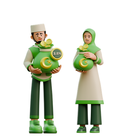 Un couple en ramadan paye la zakat  3D Illustration