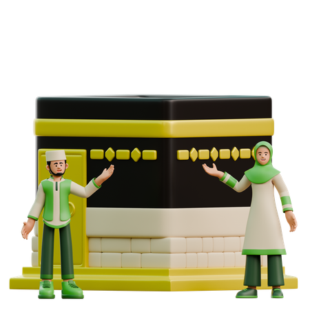 Couple du Ramadan près de la Kaaba  3D Illustration