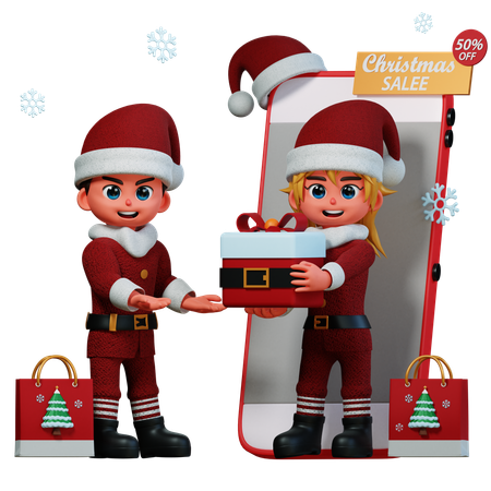 Couple Receives Christmas Package  3D Icon