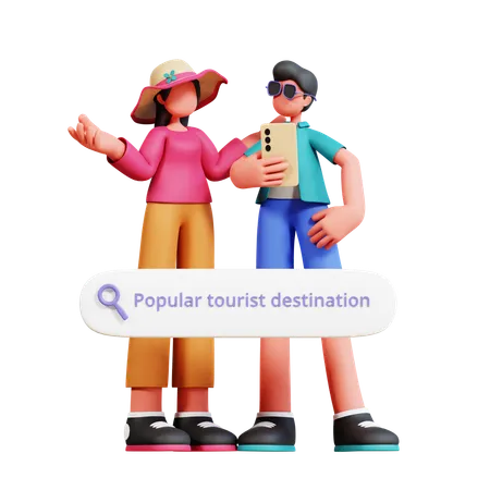 Destination de recherche de couple pour les vacances  3D Illustration