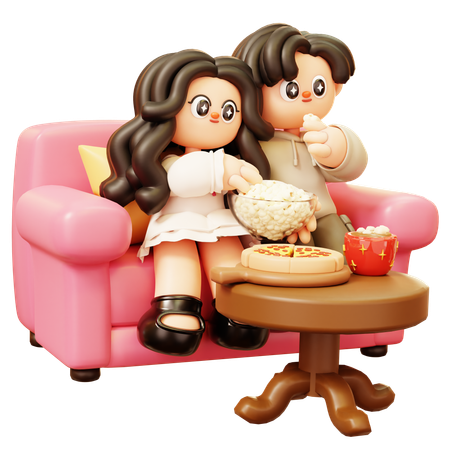Couple regardant un film et tenant du pop-corn  3D Icon