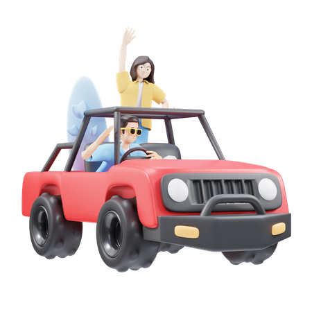 Couple Riding Beach Car  3D Icon