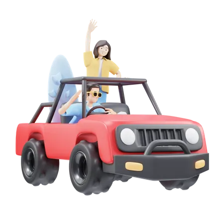 Couple Riding Beach Car  3D Icon